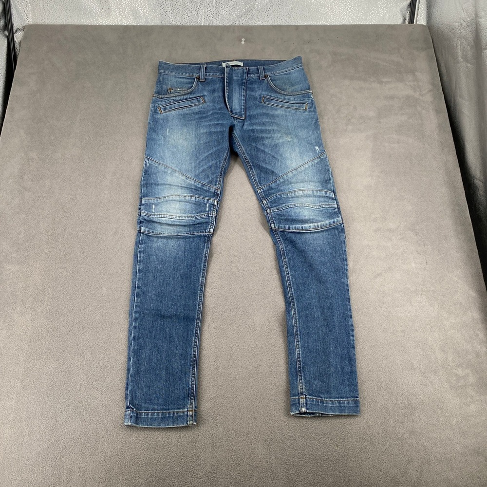 Pierre Balmain Mens Blue Biker Moto Denim Jeans Size 32 Made in Italy 6778